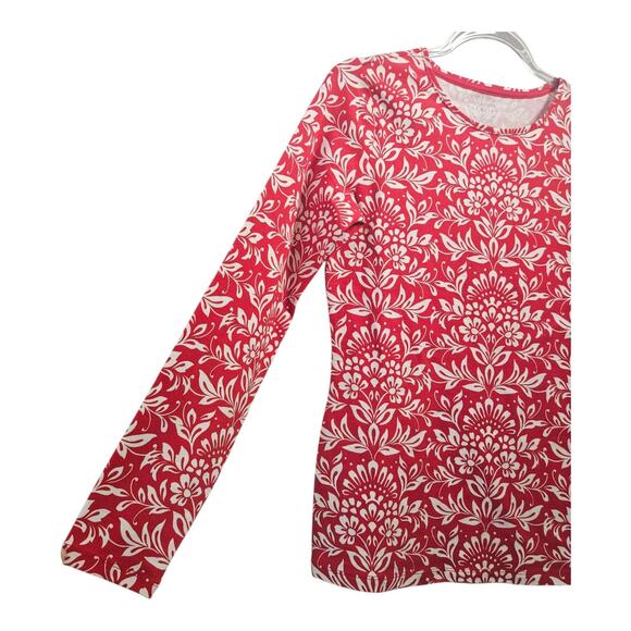 Talbots The Talbots Tee Womens XS Shirt L/S Floral Red White Stretch Casual - Picture 3 of 7
